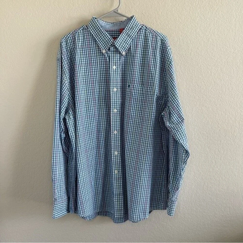 IZOD Long Sleeve Plaid Button Down Mens Shirt XL 100% Cotton - Picture 1 of 8